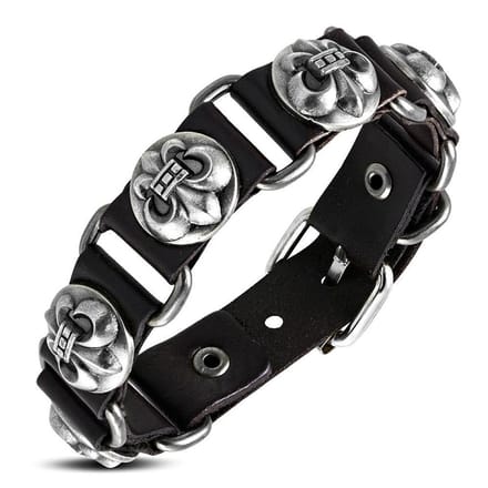 Amanto Armband Djorel Brown - Leer - Stud Fleur De Lis - 20mm - 22cm