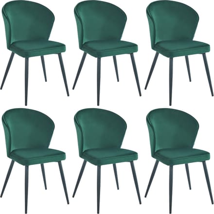 Colenis® - Curve Eetkamerstoel - Set Van 6 - Groen - Velvet - Zwarte Poten
