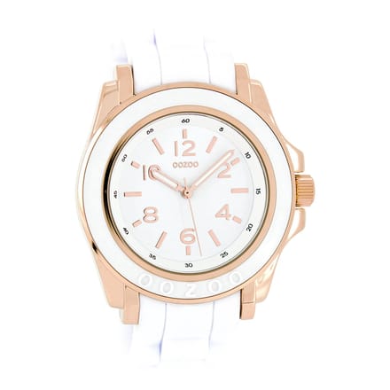 OOZOO Timepieces - Rosé goudkleurige horloge met witte rubber band - C4916