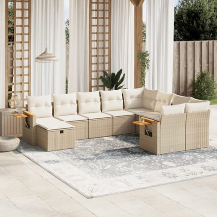 vidaXL - 10-delige - Loungeset - met - kussens - poly - rattan - beige