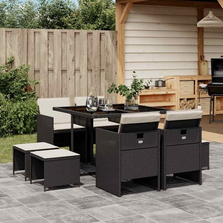 vidaXL - 9-delige - Tuinset - poly - rattan - zwart
