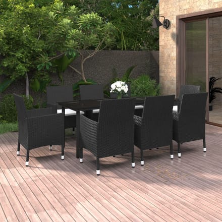 vidaXL - 9-delige - Tuinset - met - kussens - poly - rattan - en - glas