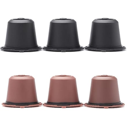 Lot de 6 capsules de café Nespresso rechargeables et réutilisables avec cuillère et brosse L black