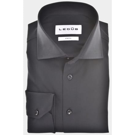 Ledub modern fit overhemd - popeline - zwart - Strijkvriendelijk - Boordmaat: 43