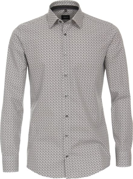 VENTI modern fit overhemd - popeline - antraciet dessin - Strijkvriendelijk - Boordmaat: 37