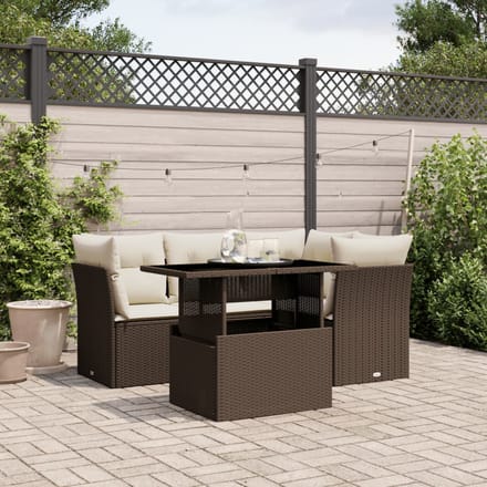 vidaXL - 5-delige - Loungeset - met - kussens - poly - rattan - bruin