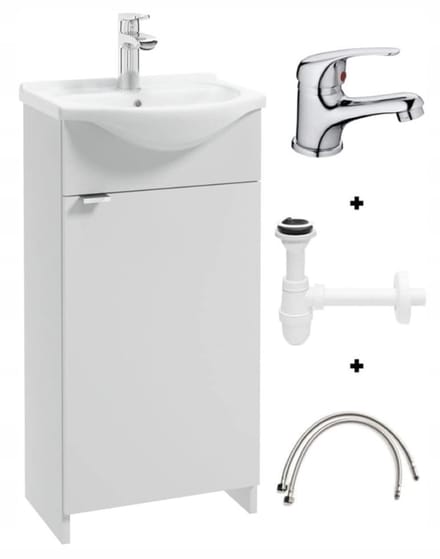Deftrans Kredo Serie - Badkamermeubel - 40 cm - Wit - Staand - Met Sifon en Kraan