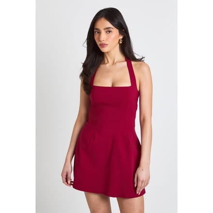 boohoo Dames Vierkante Halter Mini Jurk | Kersen | Maat: 40
