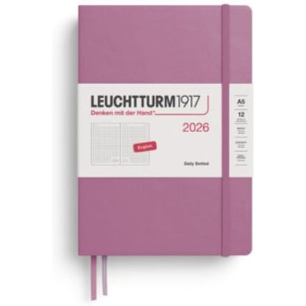 Leuchtturm1917 agenda 2026 1 dag per pagina dotted hardcover medium a5, oud roze