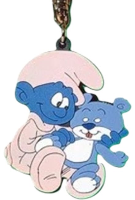 Baby smurf met teddybear - Flexibel rubberen sleutelhanger - 8 cm Schleich