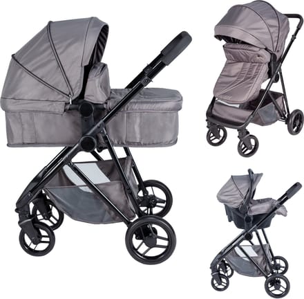 Bebies First Combi 3 in 1 Kinderwagen Optima- Grijs - Inc. Reiswieg, Zitting & Autostoel