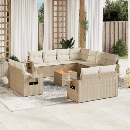 vidaXL 12-delige Loungeset met kussens poly rattan beige