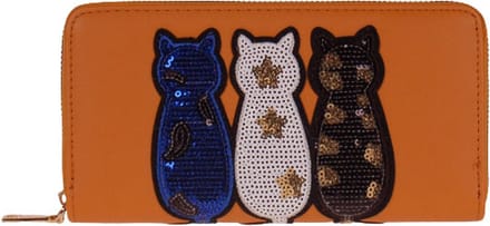 Portemonnee mosterdgeel met katten - 20x11cm