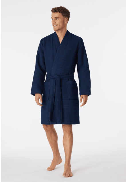SCHIESSER Essentials badjas - heren badjas wafelpique donkerblauw