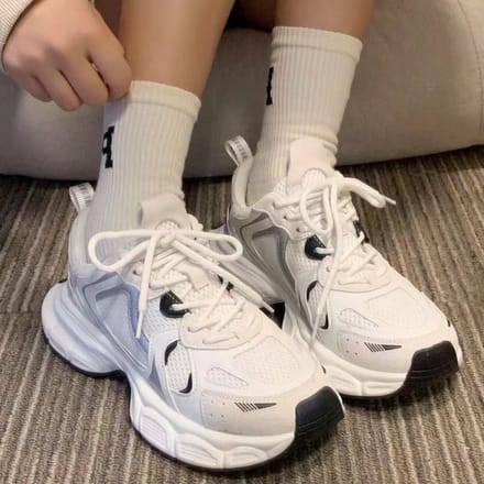 Mode Femme Baskets Légères en Mesh Souple Chaussures Respirantes à Semelle Épaisse 35 blanc