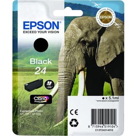 Epson Elephant Singlepack Black 24 Claria Photo HD Ink