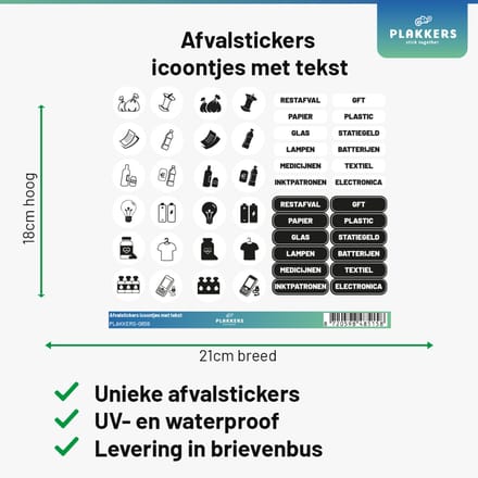 Afvalstickers Icoontjes met Tekst