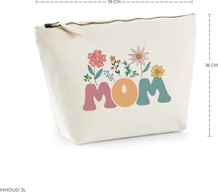 Mom tasje – Beige – Moeder cadeau – Bloemen - Geschenk