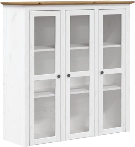 Hangkast met Glasdeuren Massief Grenenhout Wit en Bruin