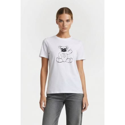 French Connection Fcuk Back Up Bear Tee White/black Taglia: M | Maglie Sportivi Outlet | Donna | Bianco