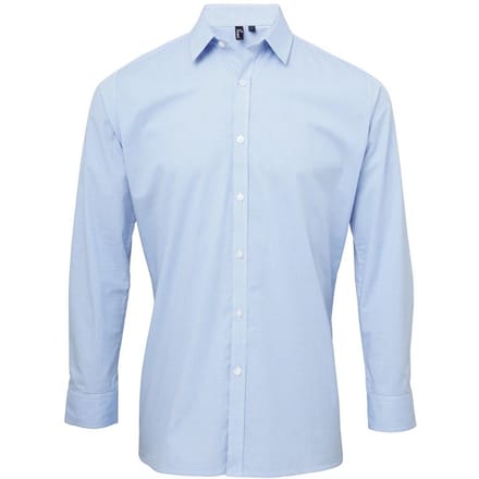 Premier Heren Gingham overhemd met lange mouwen (Lichtblauw/Wit)