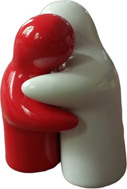 peper en zoutstel - omhelzing - groen / wit - 8 cm - fairtrade