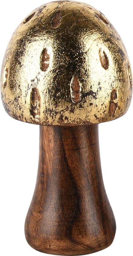 Dekoratief | Paddenstoel 'Gold Blast', hout, 9x9x15cm | A248405