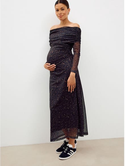 Next - Dames - Bardot mesh zwangerschapsjurk - Zwart