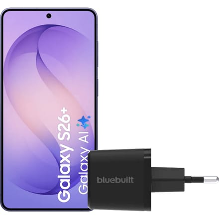 Samsung Galaxy S26 Plus 512GB Donkerblauw 5G + BlueBuilt Oplader 45 Watt Zwart
