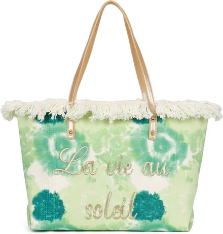 Ines Delaure - Strandtas/shopper/weekendtas - la vie au soleil - met ritssluiting - groen