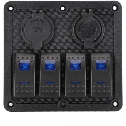 12V 24V 4-weg Schakelaarpaneel IP65 Waterdicht met Sigarettenaansteker Socket 2 USB voor Auto Boot black