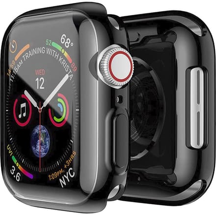 MY PROTECT - Hoesje Geschikt Voor Apple Watch 44mm Siliconen Bescherm Case - Screenprotector - Transparant/Zwart
