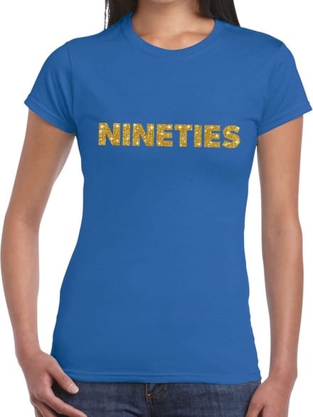Nineties goud glitter tekst t-shirt blauw dames - Jaren 90 kleding S