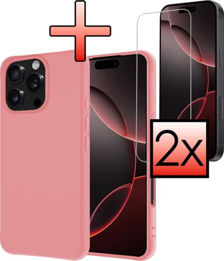 Hoesje - Met 2x Screenprotector - Geschikt voor Apple iPhone 16 Pro Max - Sterk & Shockproof - Back Cover - Siliconen Case - Telefoon Hoes - Lichtroze