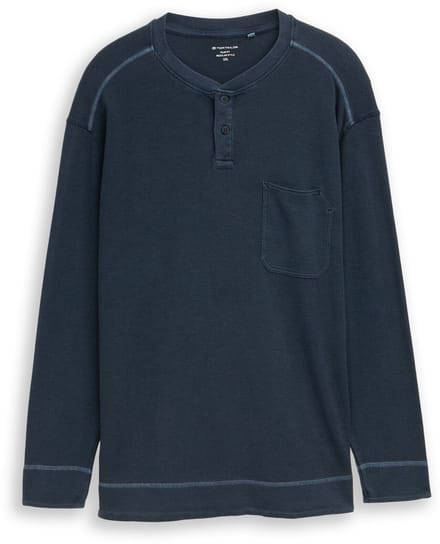 Tom Tailor - Plus Size - Henley-shirt met lange mouwen en wafelstructuur - Maat 2XL - sky captain blue