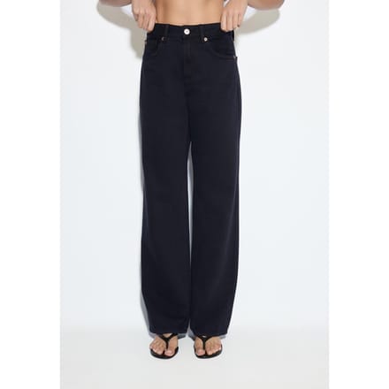 Stradivarius D92 straight wide jeans met scheuren  Donkermarine 42