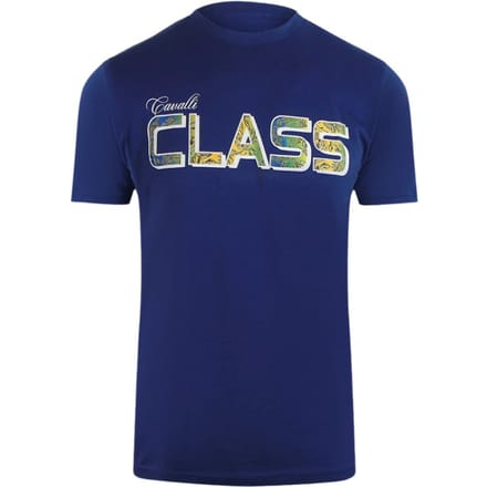 Cavalli Class Levendig Bloemenlogo Blauw T-shirt