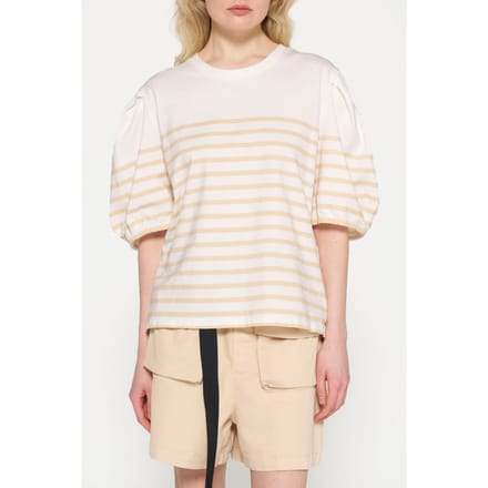 10DAYS Balloon Sleeve Tee Stripes Ecru/natural Maat: M | Tops Outlet | Dames | Ecru