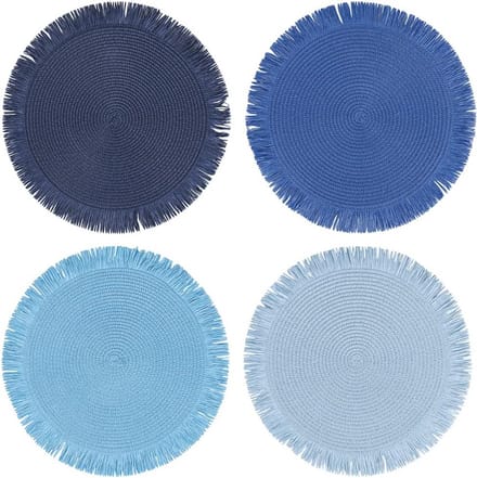 Ronde Placemats met Franjes - 4 stuks - Ocean Blue