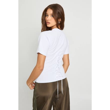 boohoo Dames Oversized T-shirt met veters aan de achterkant | White | Maat: 10