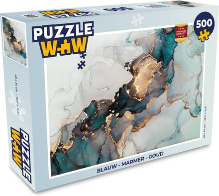 Puzzel Blauw - Marmer print - Goud - Legpuzzel - Puzzel 500 stukjes