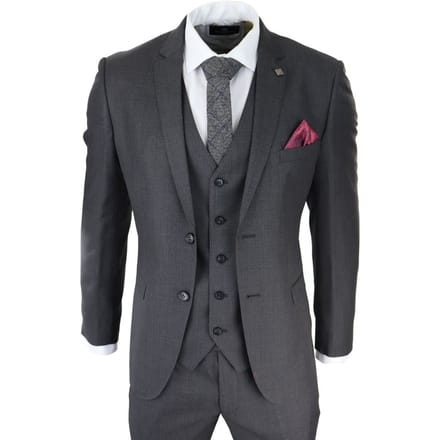 Heren 3-delige Charcoal Grijze Klassieke Stitch Retro Pak