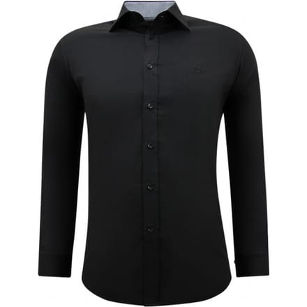Business Overhemd Voor Heren - Slim Fit Blouse Stretch - Zwart