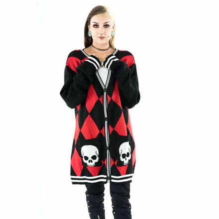Vixxsin - Harlequin Lange cardigan - M - Zwart/Rood