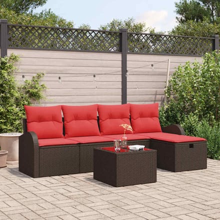 vidaXL Bankstel 6 st Bruin en Rood poly rattan