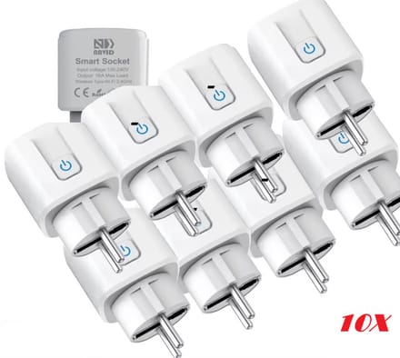 10-Pack Navid Slimme Stekker 16A – WiFi Smart Plugs met Energiemeter – Compatibel met Google Home & Alexa – iOS & Android