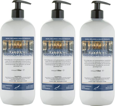 Douchegel Hammam Herbal 1 liter - set van 3 stuks - met gratis pomp - showergel