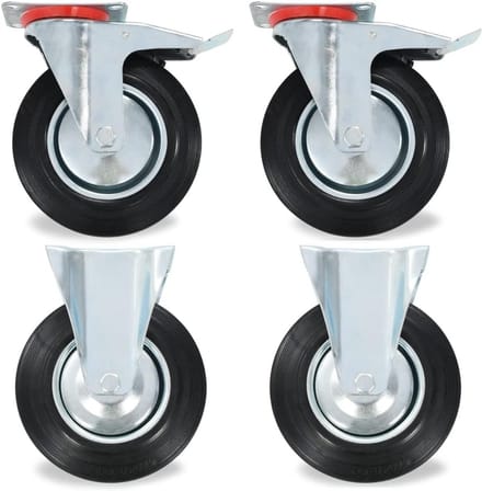 Set van 8 Zwenkwielen en Vaste Wielen 200 mm Rubber