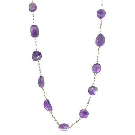 Goudkleurige Damesketting met Amethist trommelstenen - 40+5 cm