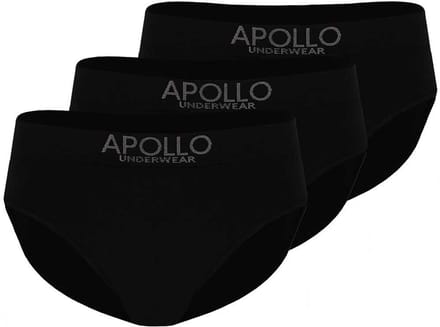 Apollo heren slips ondergoed - 3 pack - zwart uni - maat M